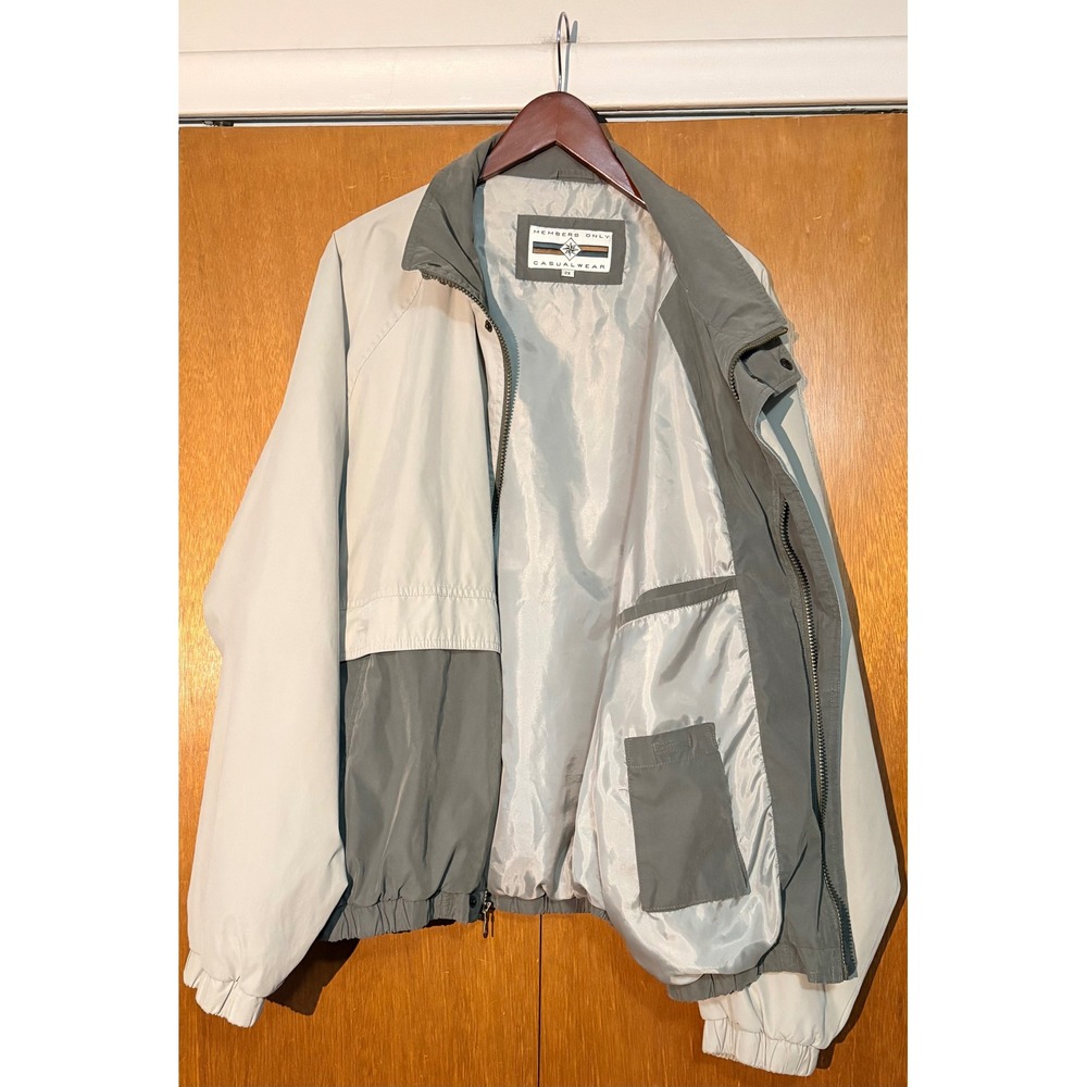 VTG Members Only‎ Casualwear Mens 2X Zip Up Bomber Jacket Beige Olive Green - Picture 5 of 13
